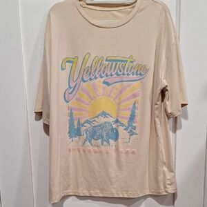 SHEIN Cream and Blue Short Sleeve Tees Casual Style